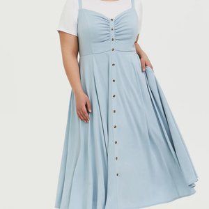 Light Blue Button Front Midi Dress